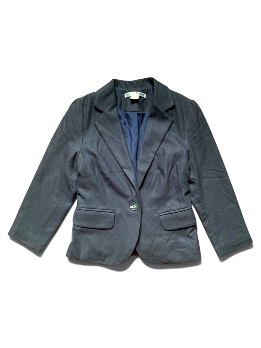 Vintage Necessary Objects Navy Wool Blend Blazer 3/4 Sleeve Puff Shoulder XS - Picture 9 of 9